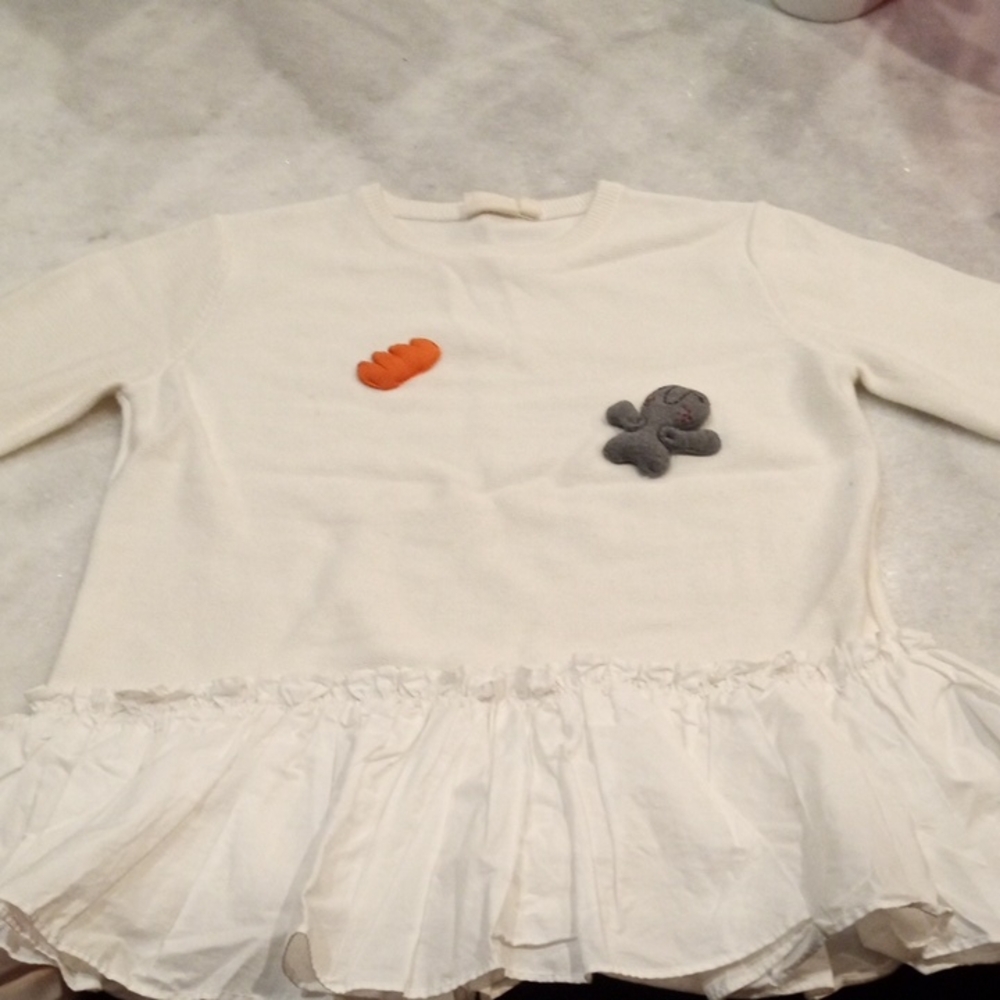 Charming Cream Kids Long Sleeve Sweater with Ruffle Hem